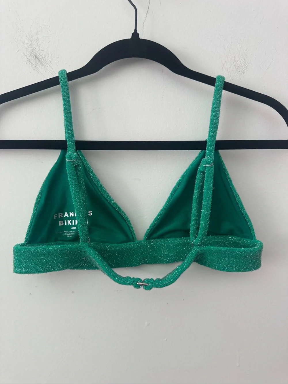 Frankie's Bikinis Green Terry Sparkle Triangle Bikini Top Large